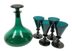 19th century green glass ships decanter with flat topped stopper