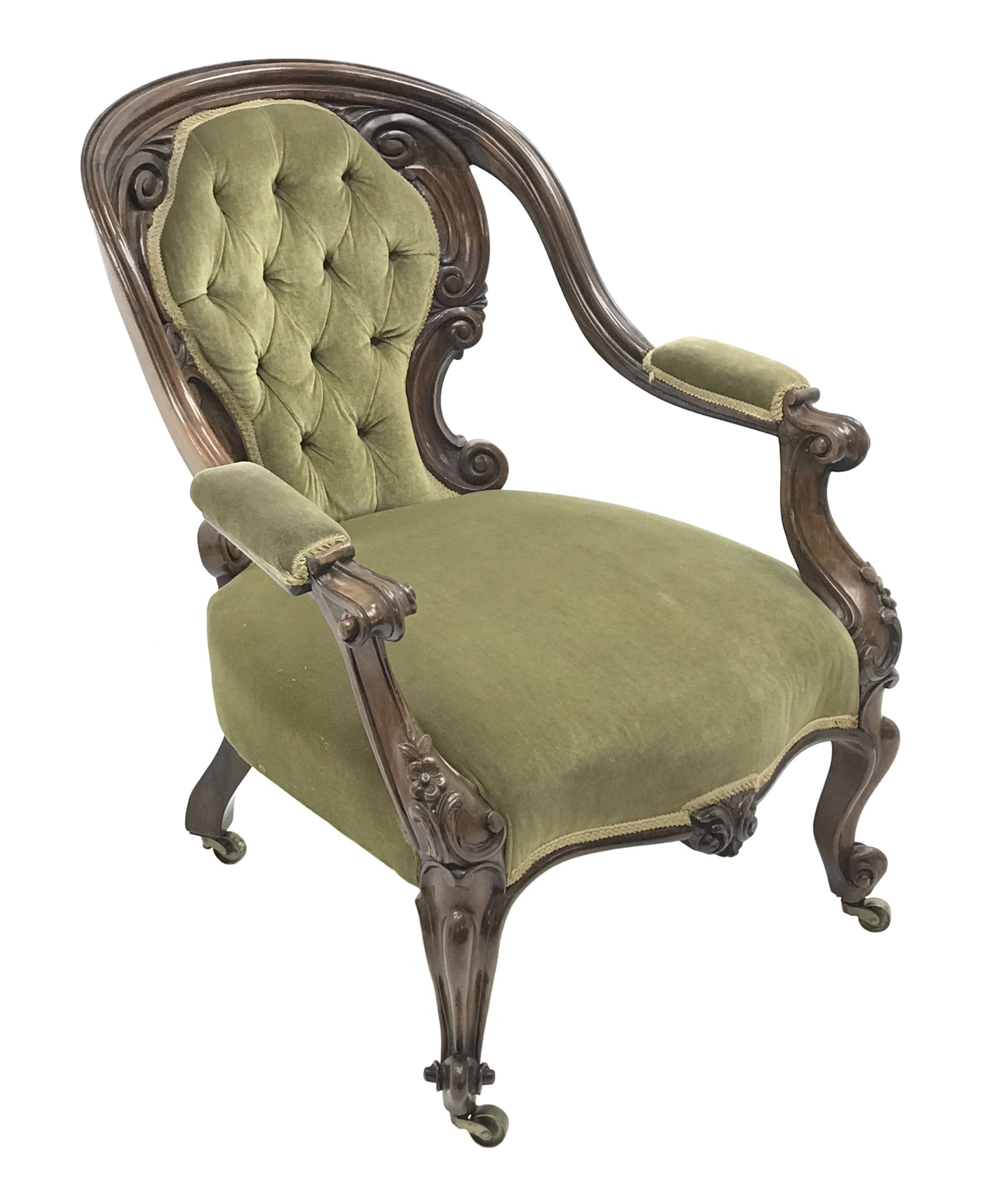 Victorian rosewood open armchair