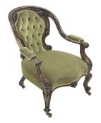Victorian rosewood open armchair