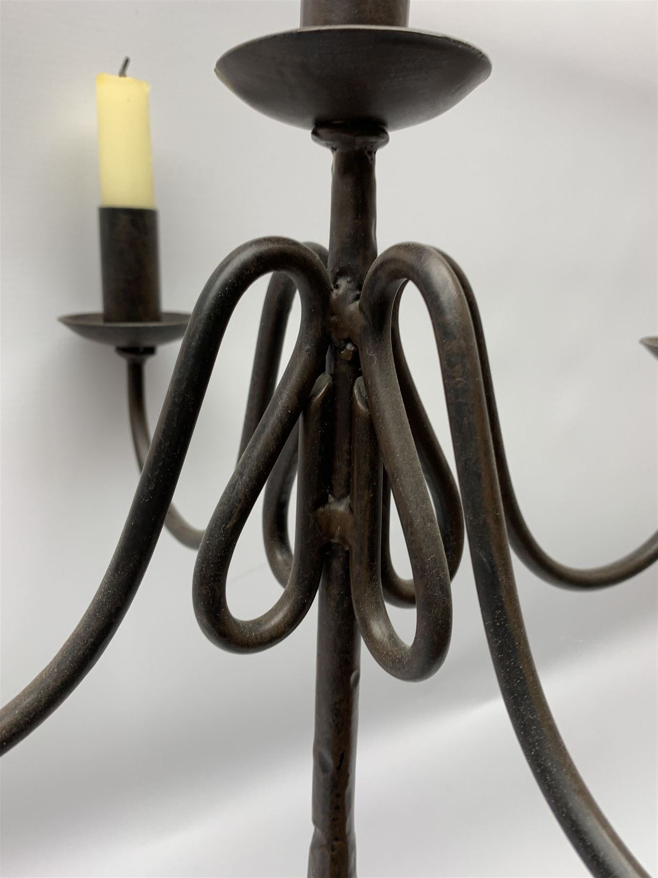 A patinated wrought iron five branch candelabra - Image 5 of 6