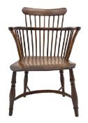 Early 19th century elm and yew wood Thames Valley comb back armchair