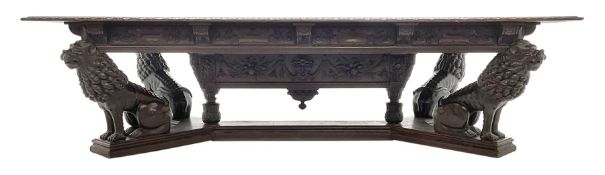 Large 19th century carved oak library table