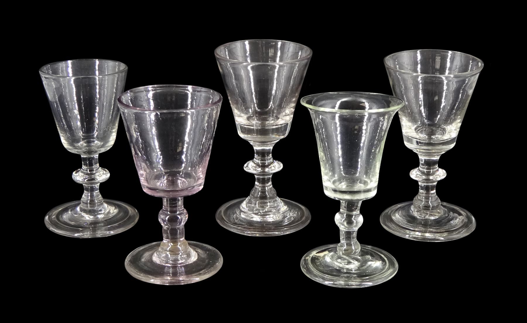 Five 18th century dram glasses