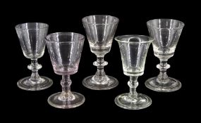 Five 18th century dram glasses
