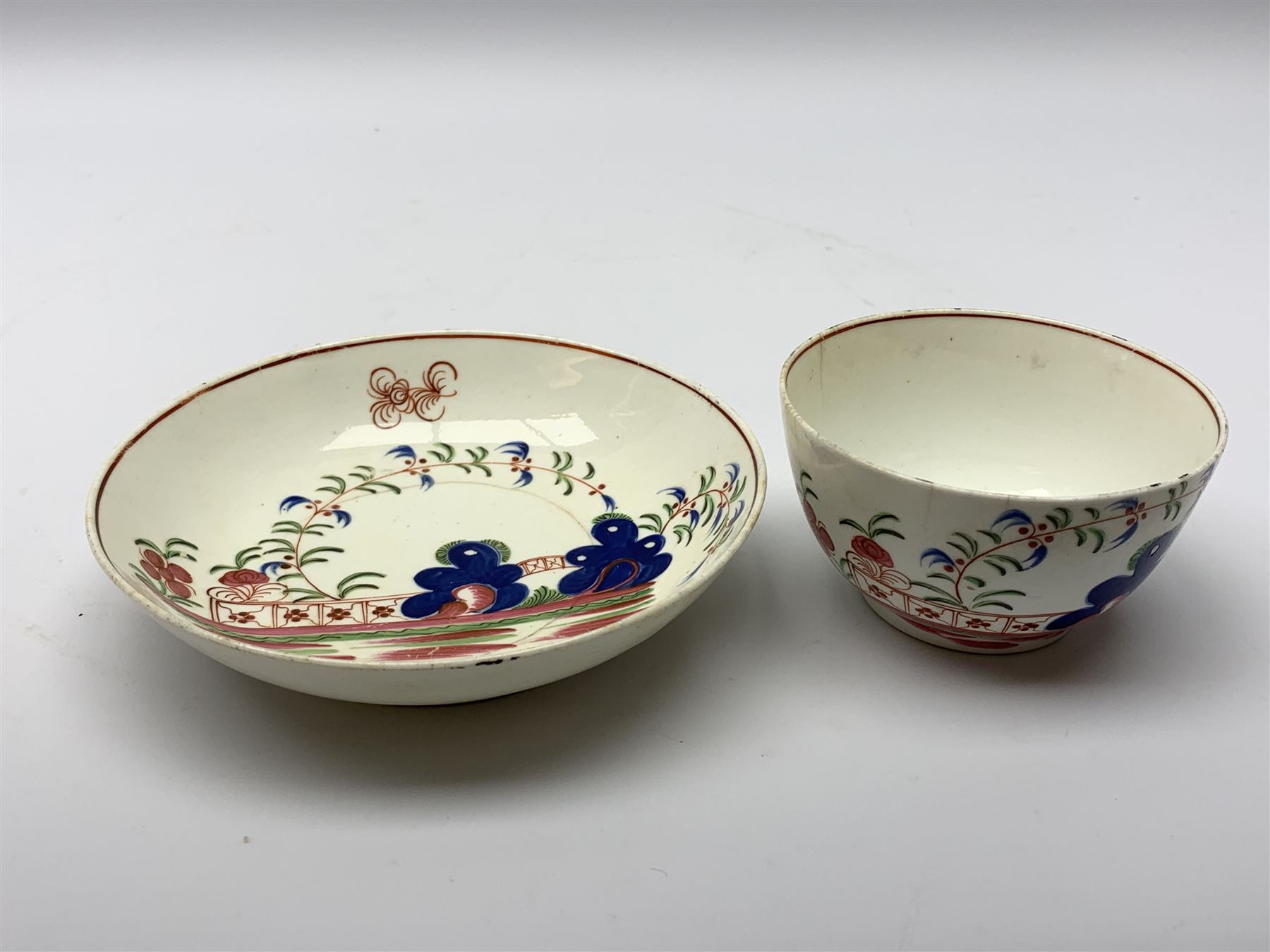 18th century A & E Keeling (Factory X) tea bowl and saucer - Image 2 of 6