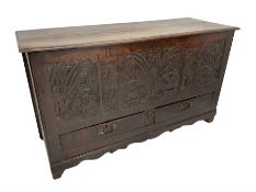 Late 18th century carved oak mule chest