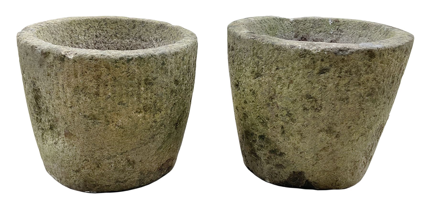 Pair weathered granite planters