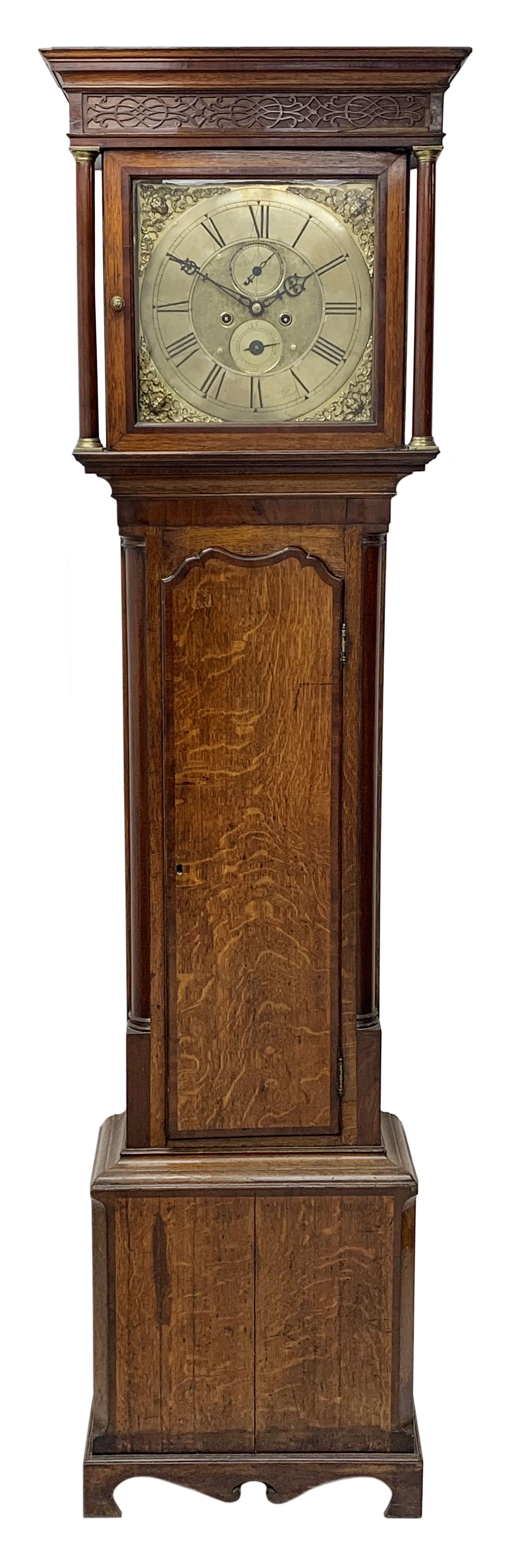 George III oak and mahogany banded longcase clock