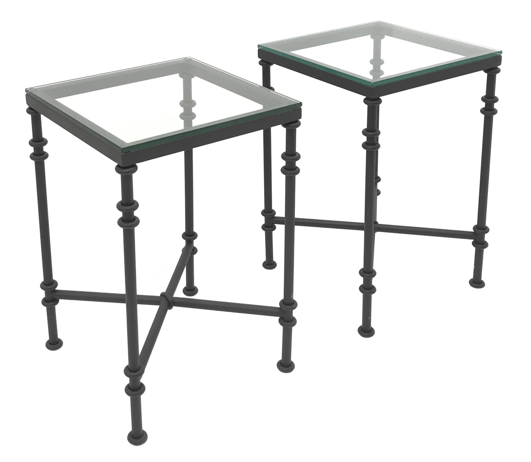 Oka Furniture - 'Pompidou' pair metal and glass lamp tables