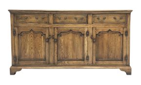 Georgian style distressed light oak sideboard, fitted with three drawers and cupboards, L168cm, D46c