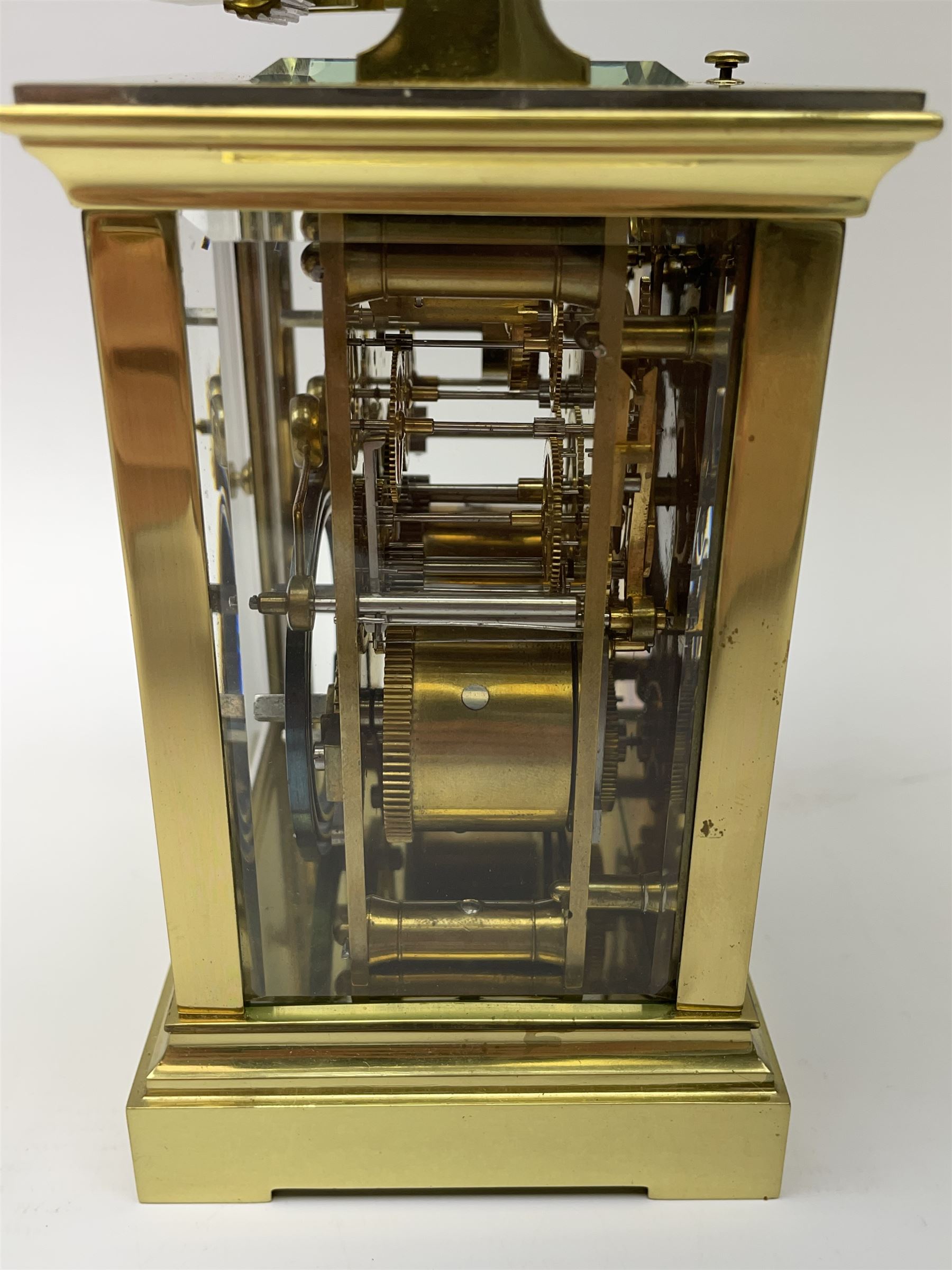 Early 20th century brass and bevelled glass repeater carriage clock with alarm - Image 7 of 9