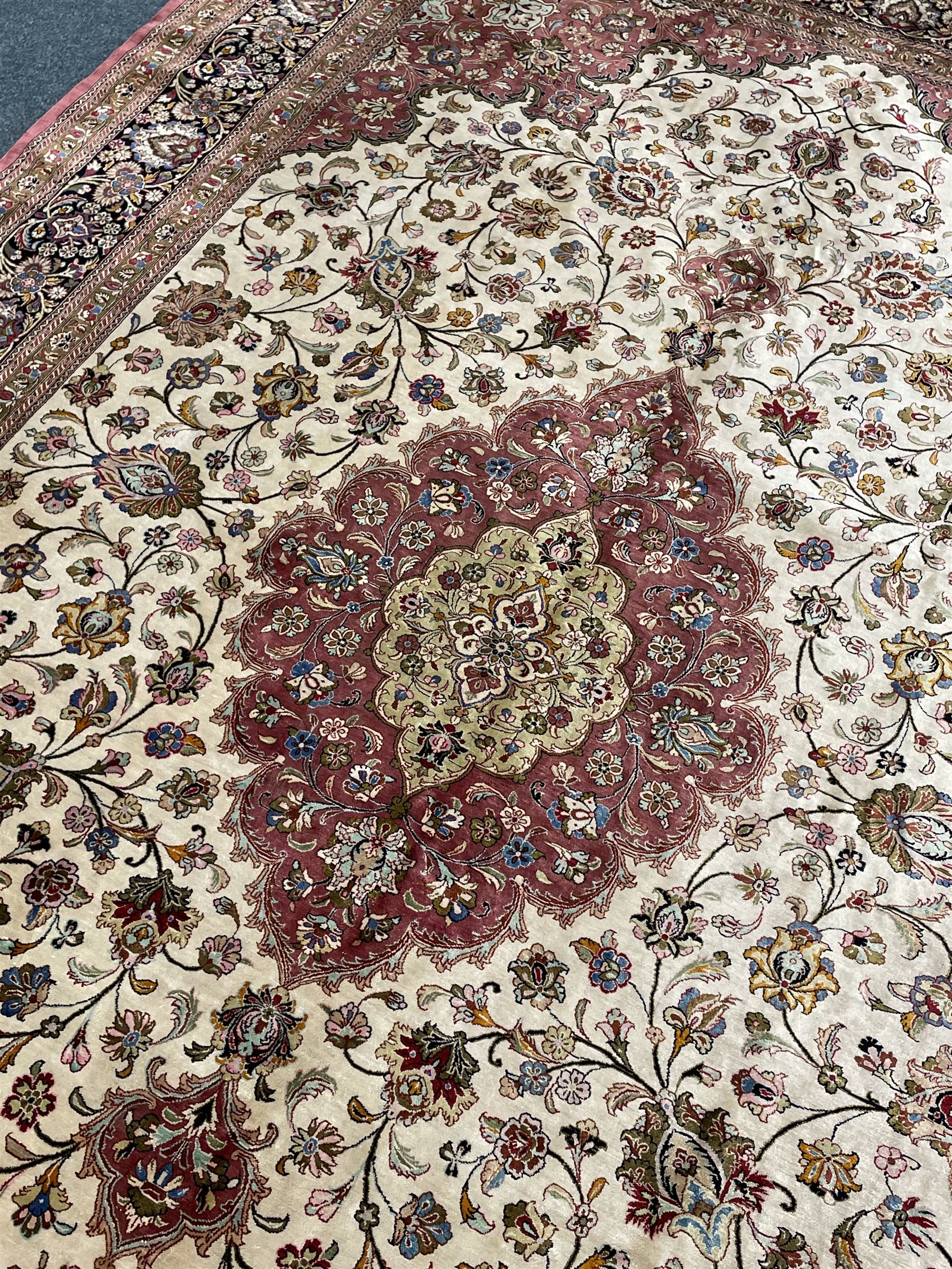 Finely knotted Persian Qom silk rug - Image 3 of 9