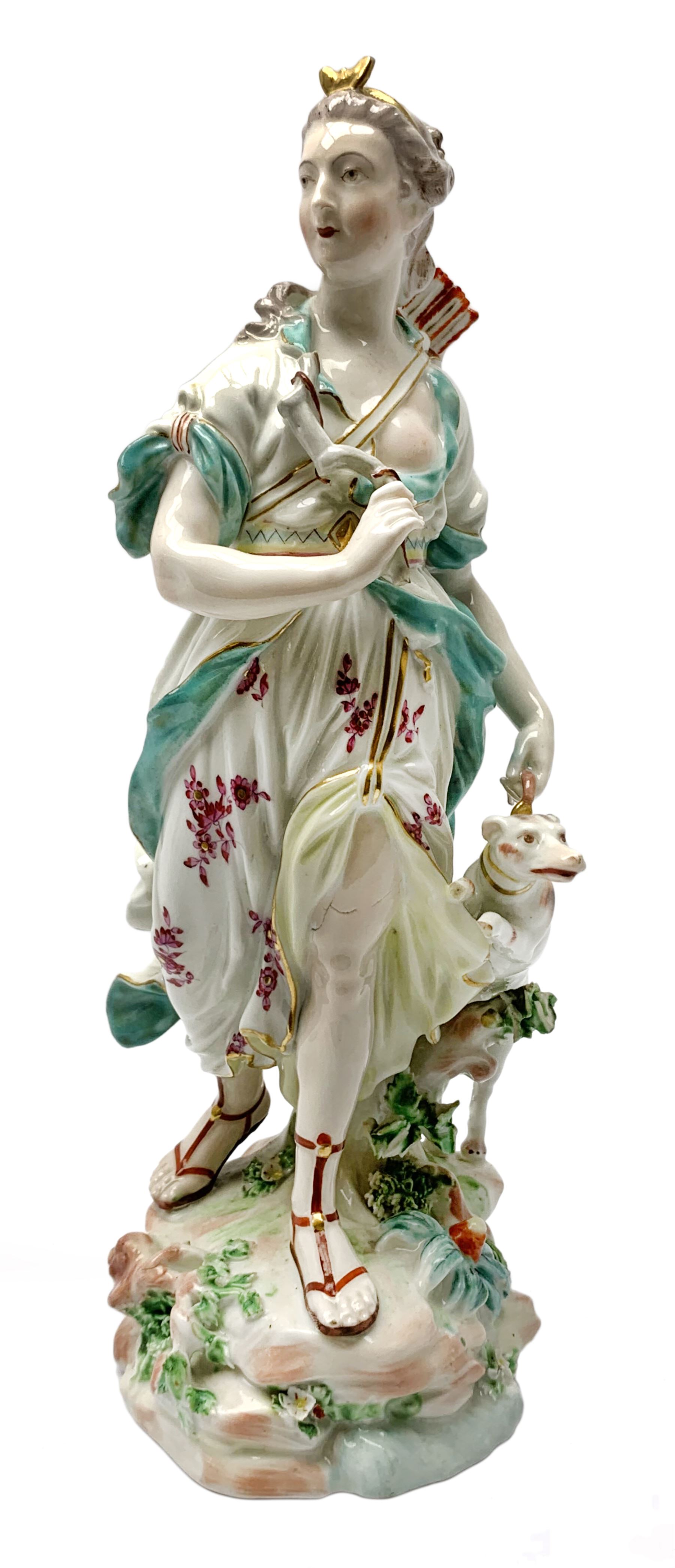 Mid 18th century Derby porcelain figure modelled as Dianna the Huntress