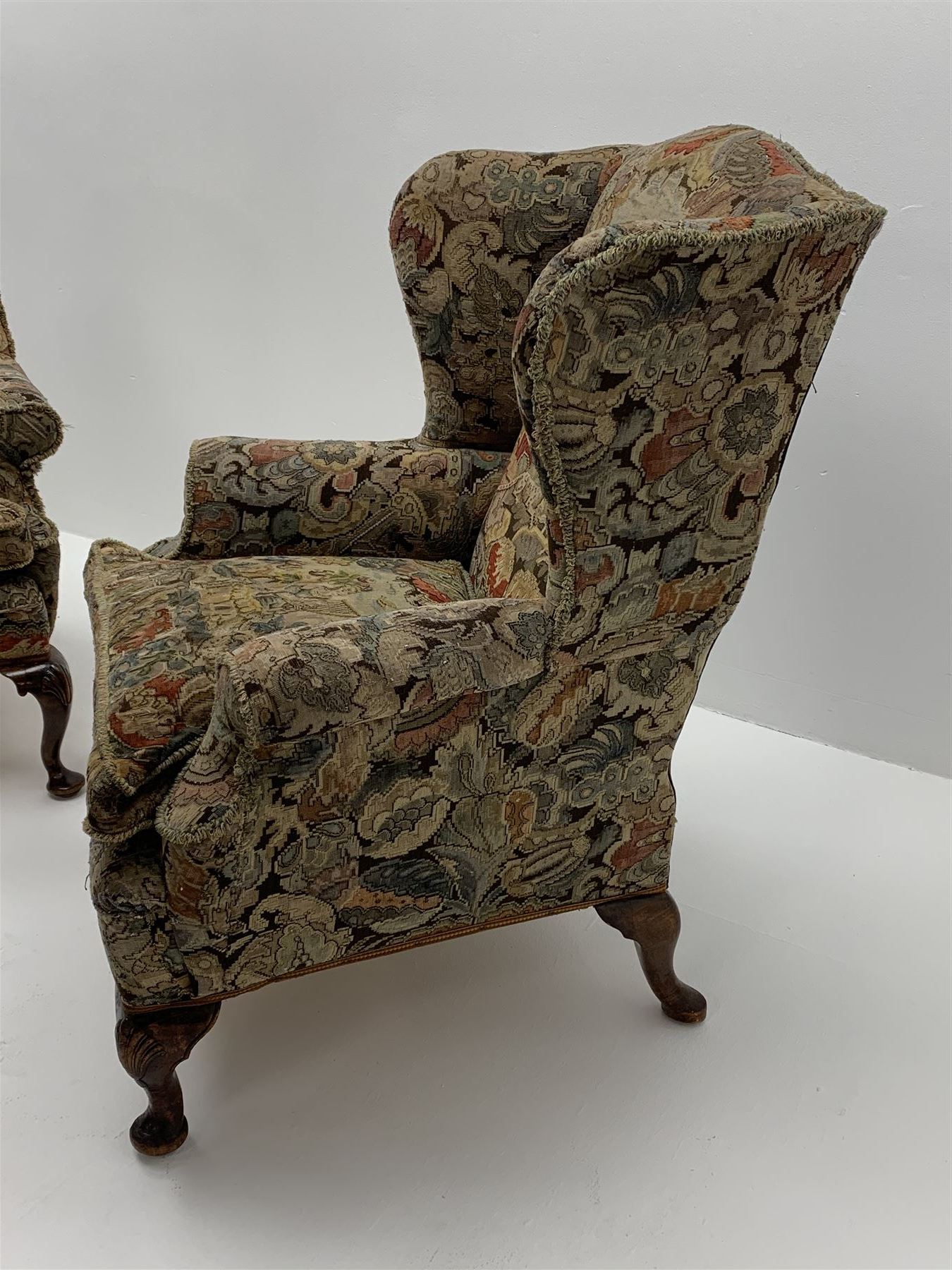 Matched pair early 20th century Queen Anne style wingback armchairs - Image 6 of 9