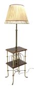 Edwardian walnut and brass standard lamp and combination magazine rack