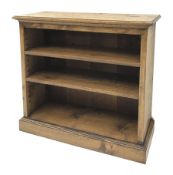 Distressed light oak open bookcase with two adjustable shelves, W90cm, D31cm, H87cm