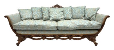 Early 20th century French style beech framed three seat settee