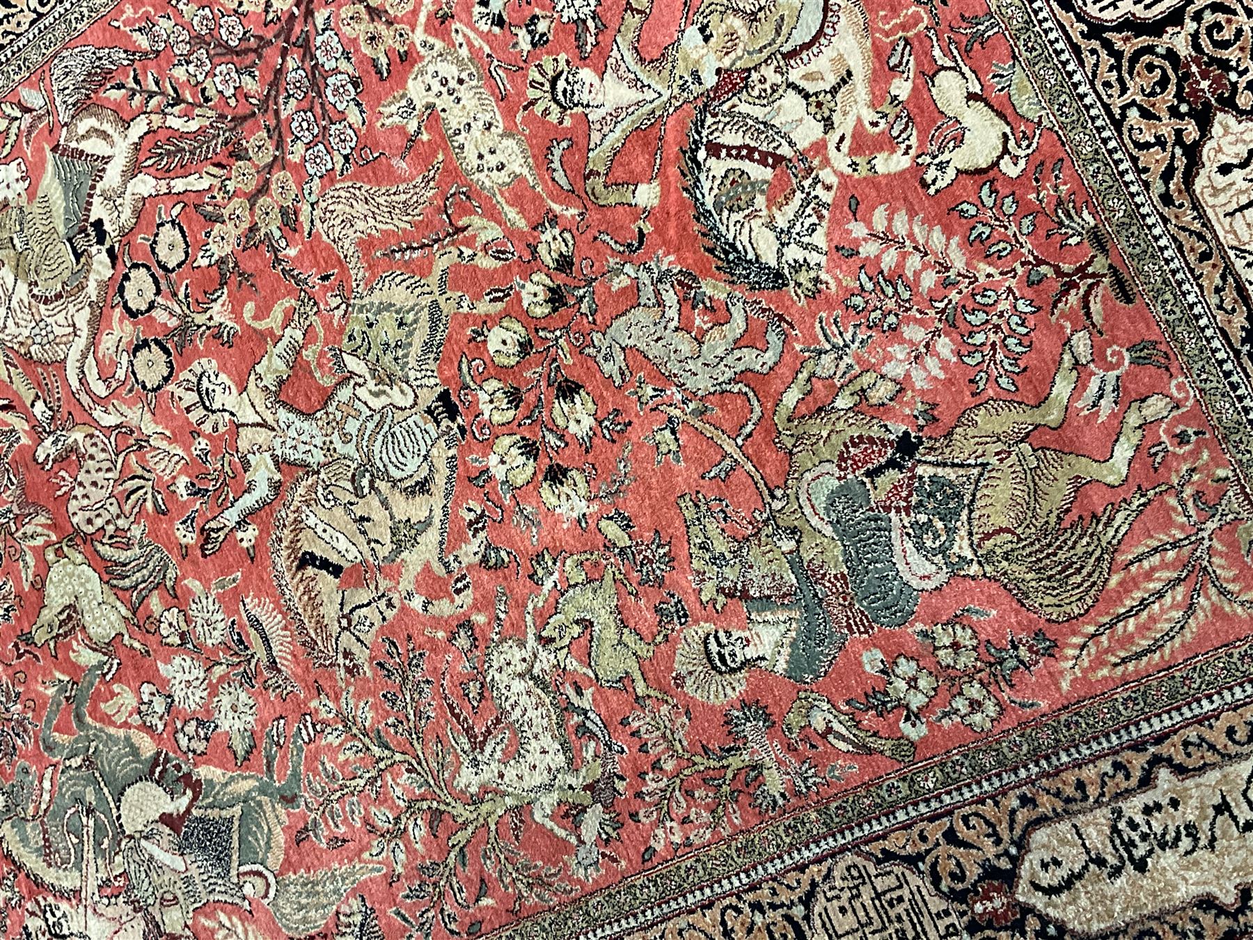 Fine Persian silk and cotton hunting rug - Image 2 of 5