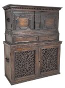 18th century and later carved campaign chest on cupboard