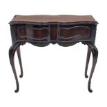 Late Victorian mahogany jardiniére planter stand, shaped form with fixed moulded top, applied c and