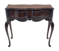 Late Victorian mahogany jardiniére planter stand, shaped form with fixed moulded top, applied c and