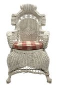 Early 20th century white painted wicker armchair