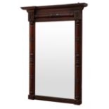 Regency mahogany pier glass mirror, upright plate with moulded cornice and split baluster turned mou