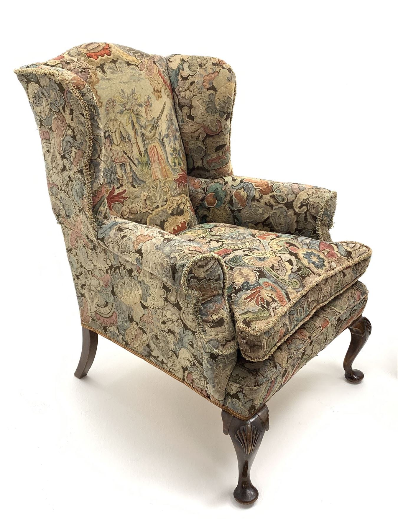 Matched pair early 20th century Queen Anne style wingback armchairs - Image 2 of 9
