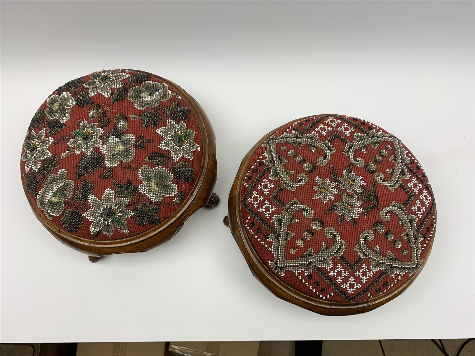 Pair of Victorian beadwork footstools of circular form - Image 2 of 3