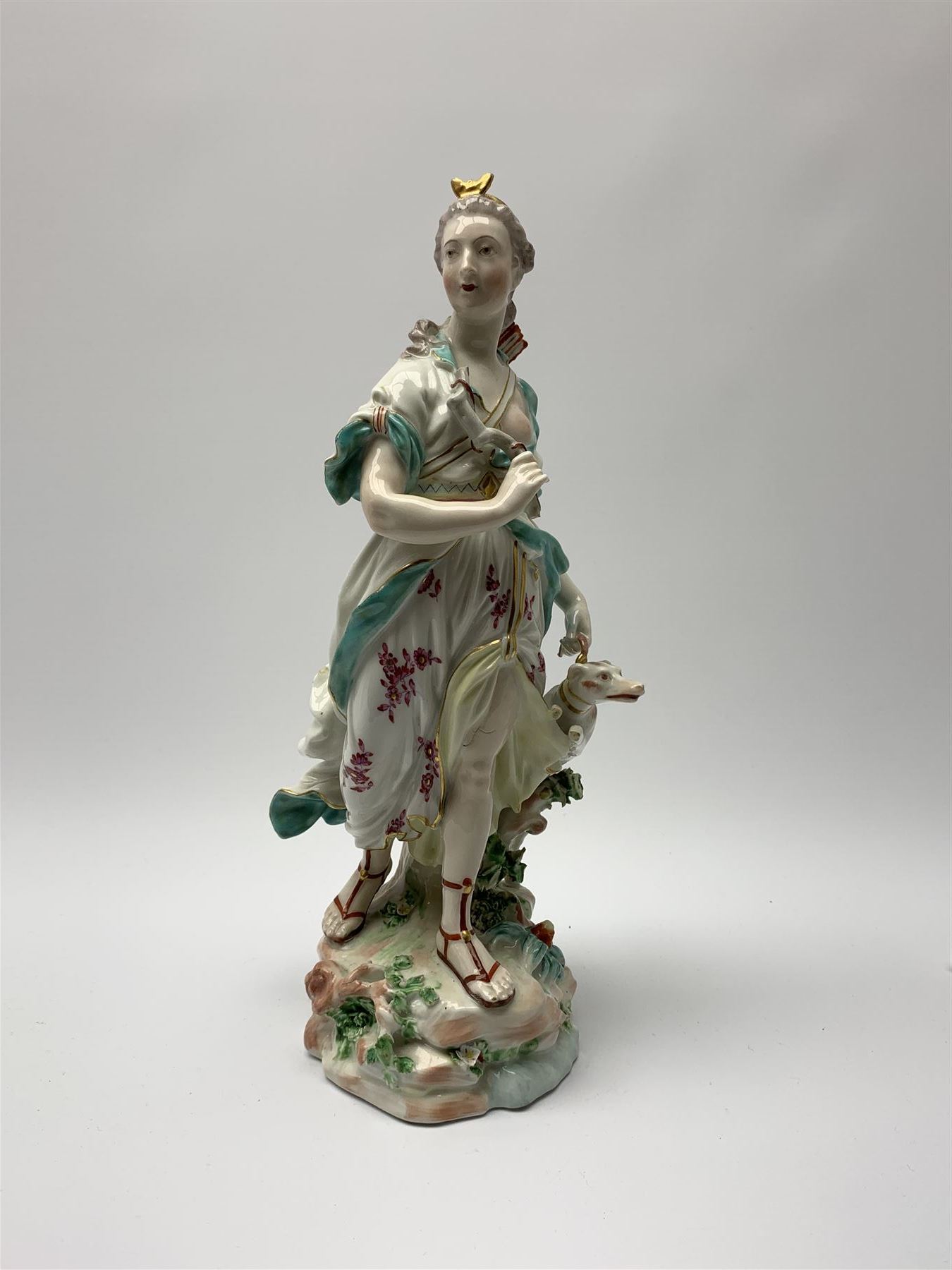 Mid 18th century Derby porcelain figure modelled as Dianna the Huntress - Image 2 of 9