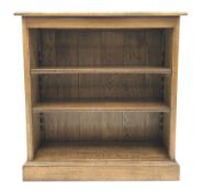 Distressed light oak open bookcase with two adjustable shelves, W84cm, D31cm, H87cm