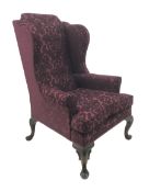 ** Traditional Queen Anne style high wing back armchair upholstered purple - March CH