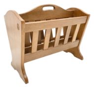 'Acornman' oak two division magazine rack with shaped end supports