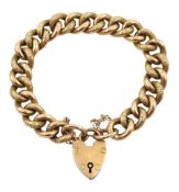 Early 20th century 9ct rose gold curb link bracelet with heart locket