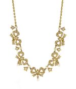 Edwardian 15ct gold pearl five bow link necklace