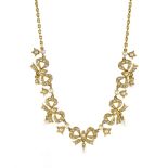 Edwardian 15ct gold pearl five bow link necklace