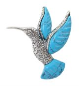 Silver turquoise stylised bird pendant