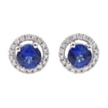 Pair of 18ct white gold sapphire and diamond circular stud earrings