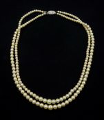 Double strand pearl necklace