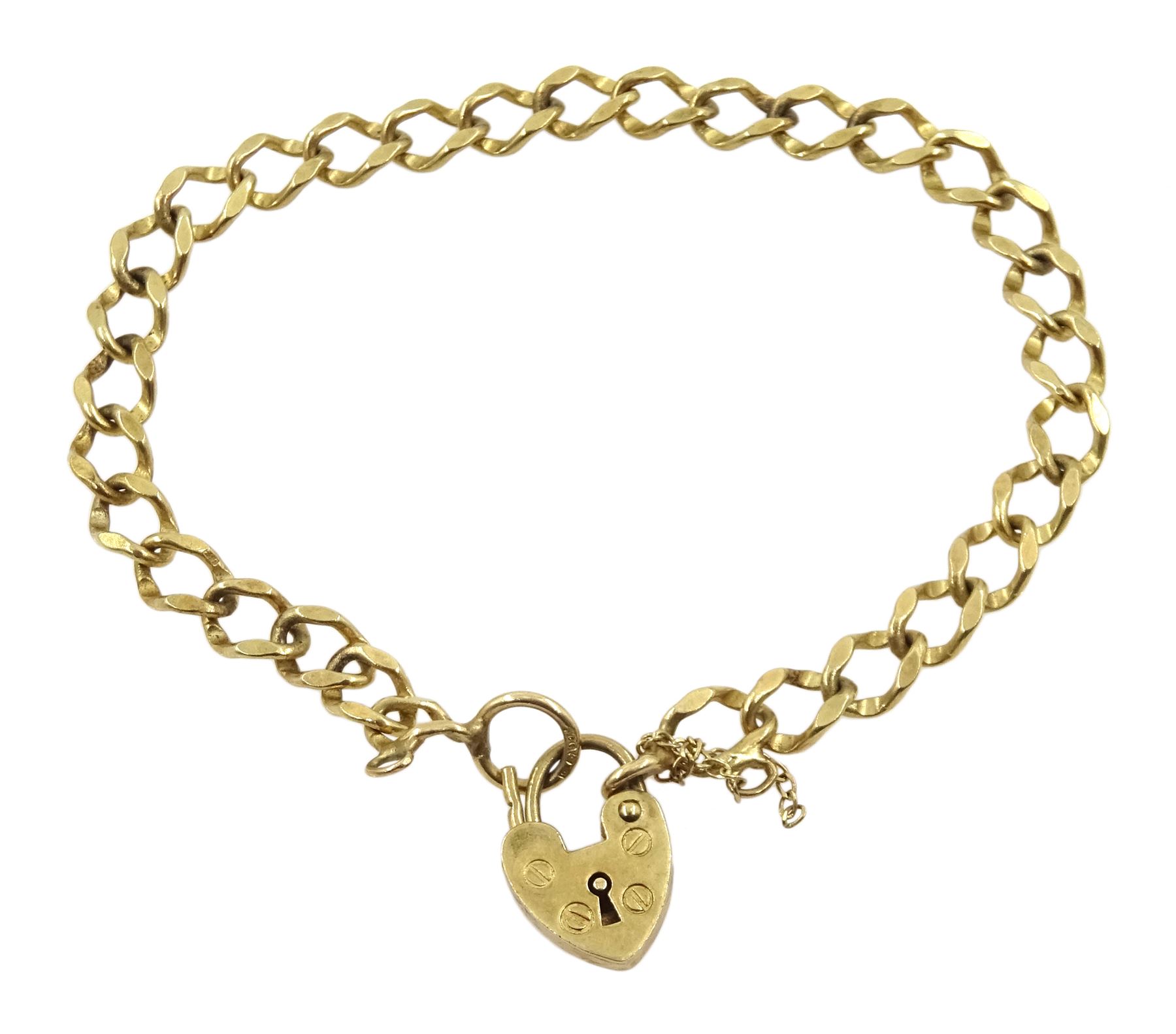 9ct gold fattened link bracelet with heart locket