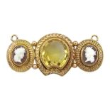 Victorian 15ct gold mounted citrine and cameo pendant