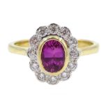 18ct gold pink sapphire and diamond cluster ring