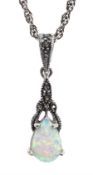 Silver opal and marcasite pendant necklace