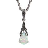 Silver opal and marcasite pendant necklace