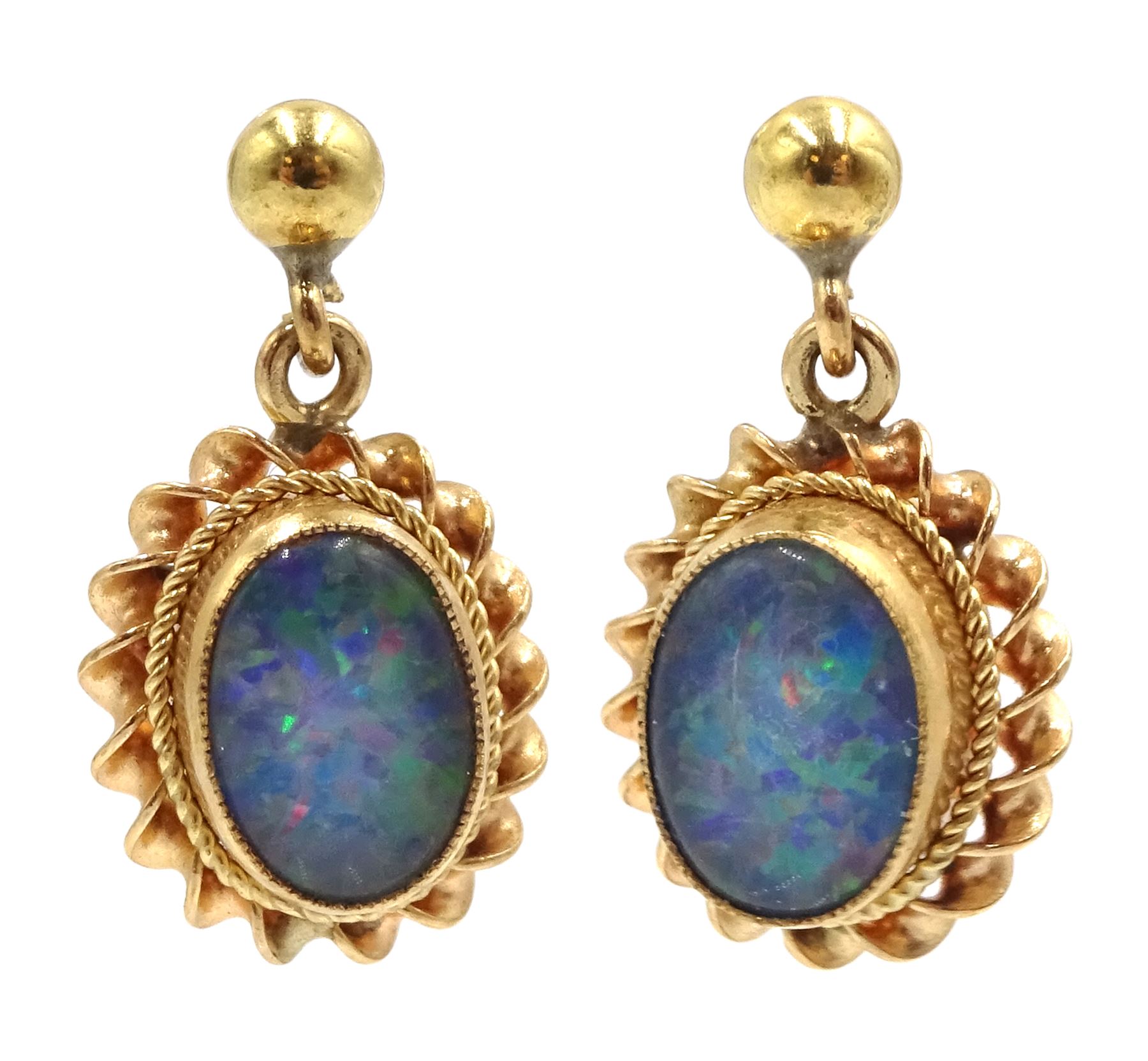 Pair of 9ct gold oval opal triplet pendant stud earrings