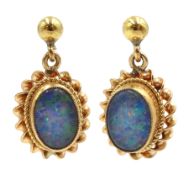 Pair of 9ct gold oval opal triplet pendant stud earrings