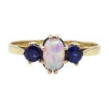 9ct gold three stone oval opal and sapphire