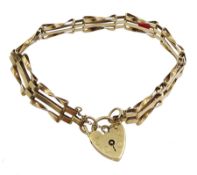 9ct gold three bar gate bracelet