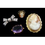 Gold cameo brooch hallmarked 9ct and a similar gold ring