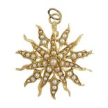 Gold split pearl pendant sunburst brooch